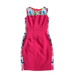 Elie Tahari Floral Hot Coral Pink Bodycon Dress Size 0‎